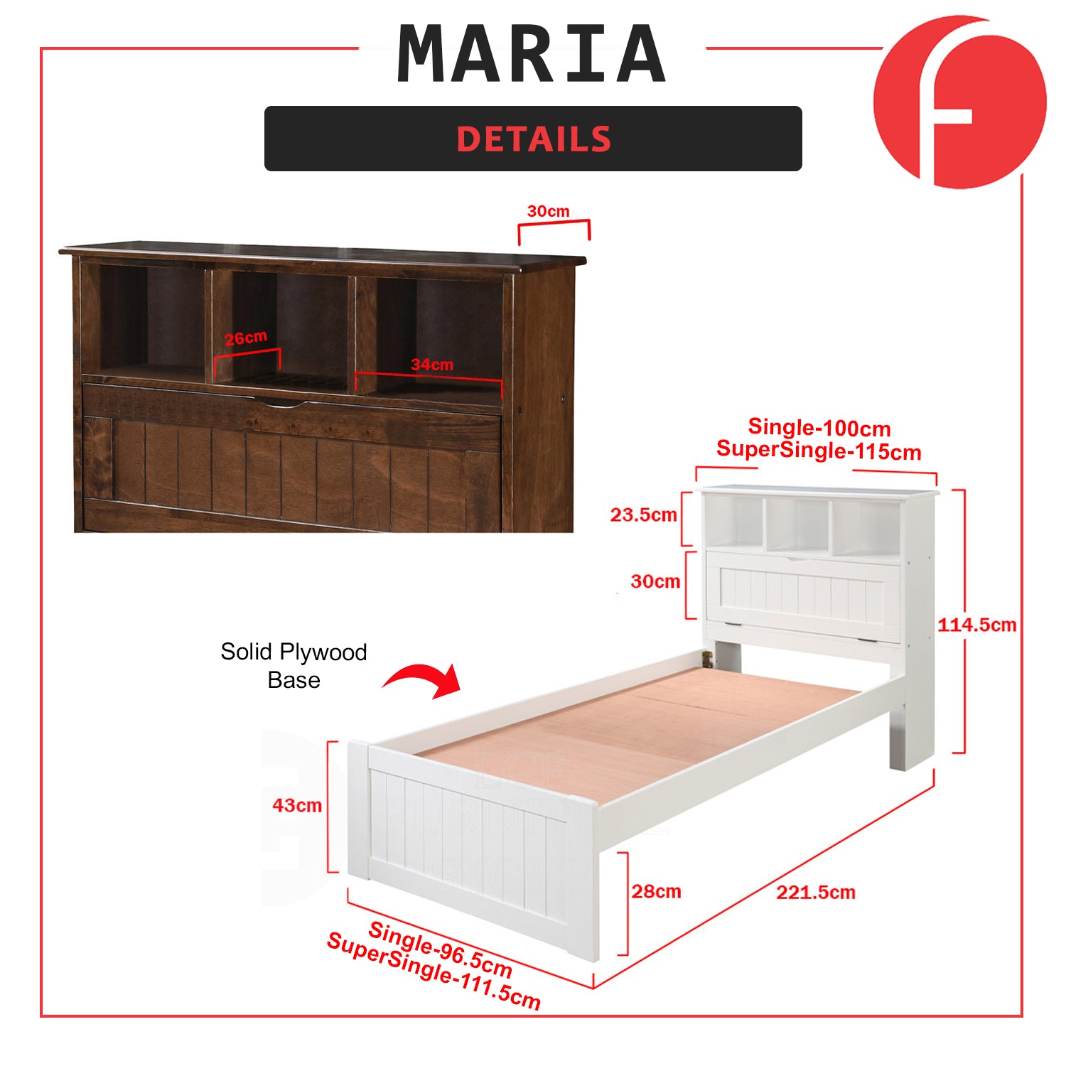 Maria Pull-Out Bed Single, Super Single Solid Rubberwood Bed Frame w/ Mattress Option