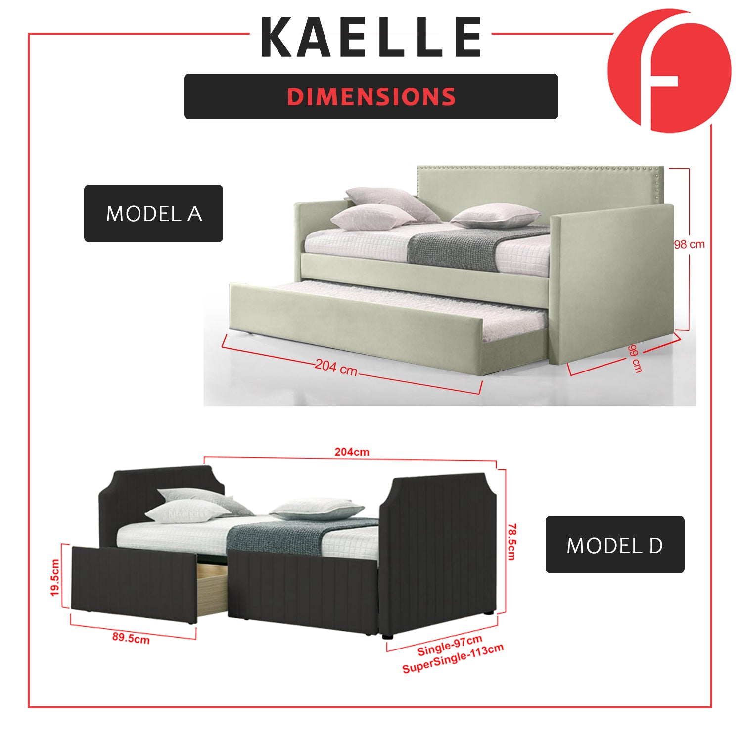 Kaelle Series Daybed with Trundle or Drawer - With Mattress Option