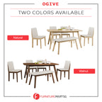 OGIVE 1+4 Dining Set Table with Chair & Bench Pet-Friendly Fabric in Natural & Walnut Color
