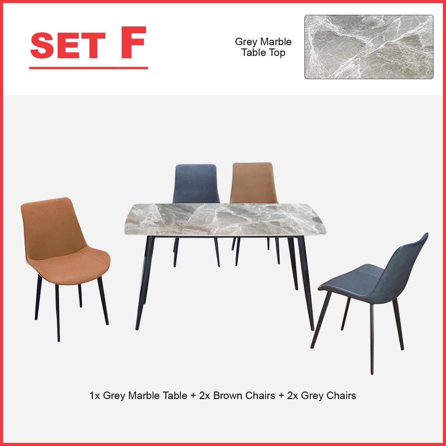 Kaye 1 Table +  4 Chairs Dining Set-  Marble-like Top Dining Table