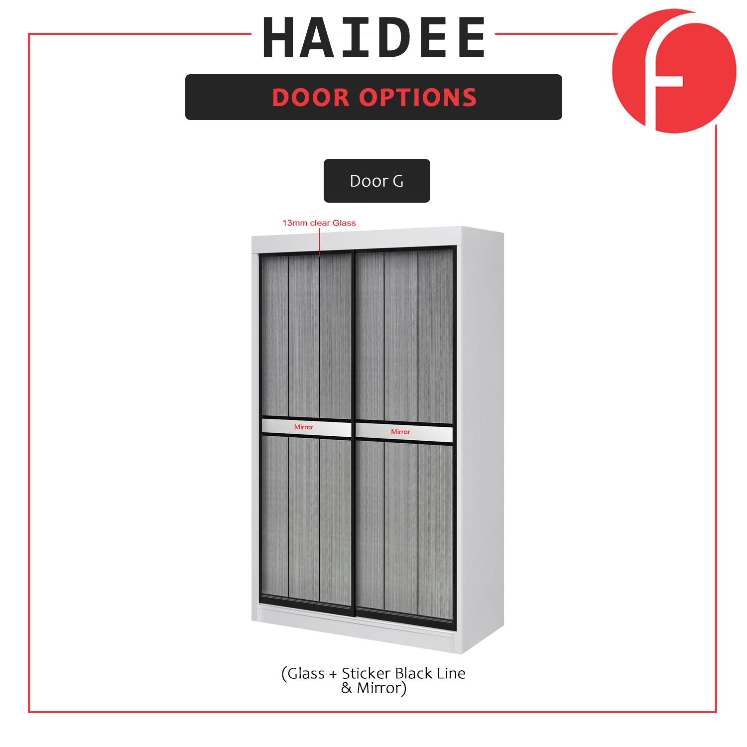 Haidee Series 2-Door Sliding Door Wardrobe in 5 Colors 7 Door Designs
