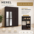 Merel 4-Doors Wardrobe CARB-P2 Certified Board with Internal Drawers and Top Cabinet