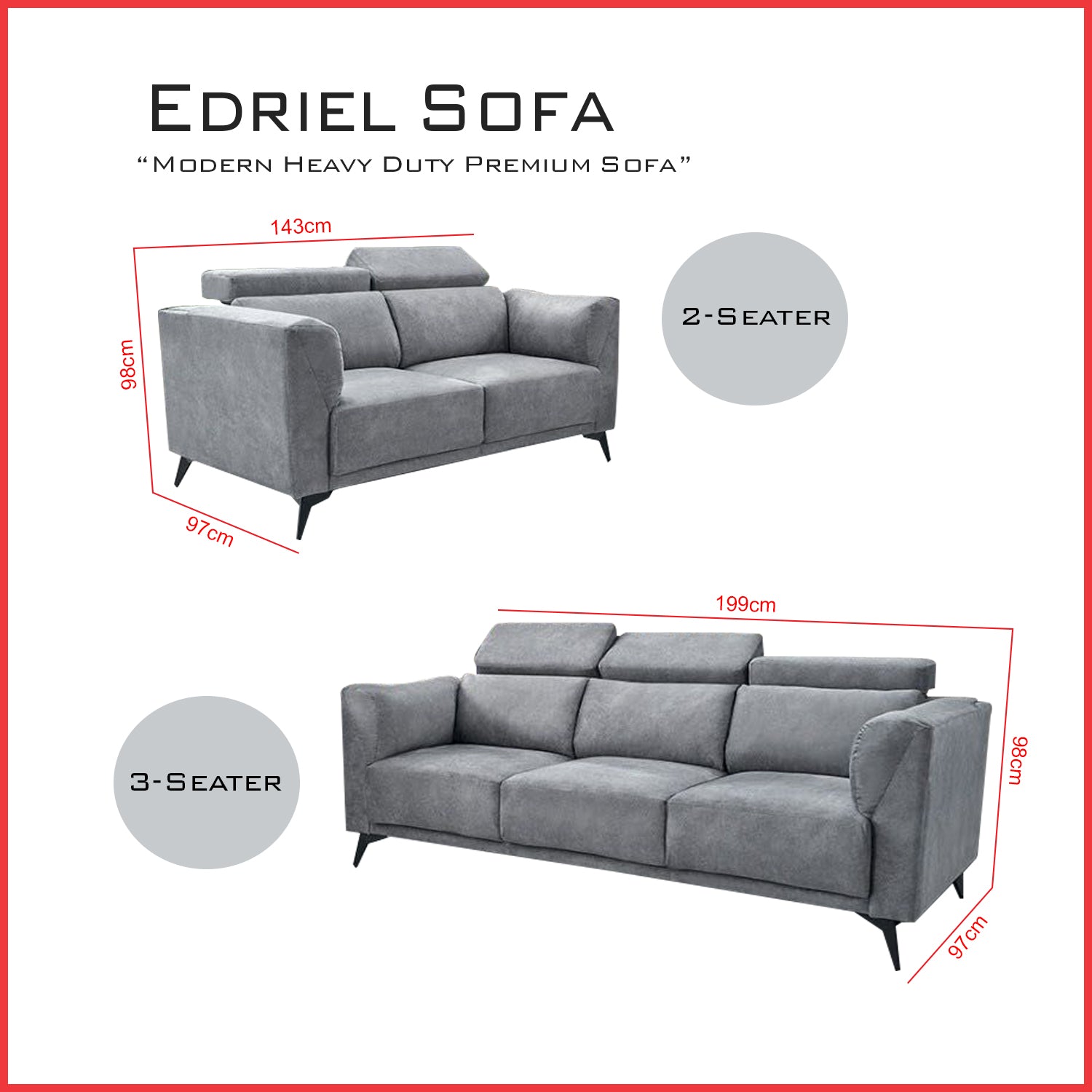 Edriel 2/3-Seater L-Shaped Sofa Scratch-Proof Upholstered Pet-Friendly in 50 Colors