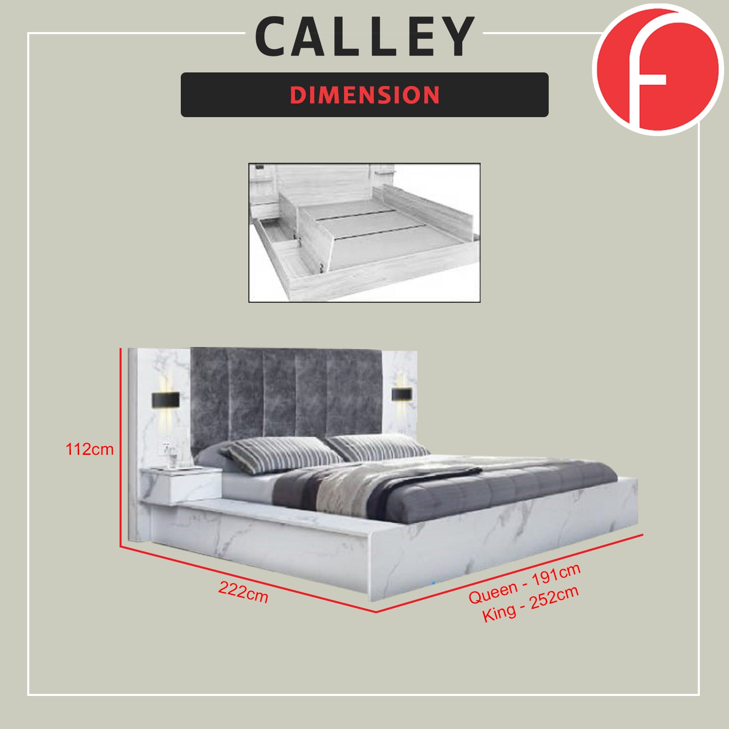 Calley Queen/King Size Platform Bed Frame with Side Table w/ Drawers & Hidden Storage