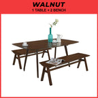Napoli Solid Wood Dining Set Table with Chair and Bench - Available in Natural and Walnut Colour