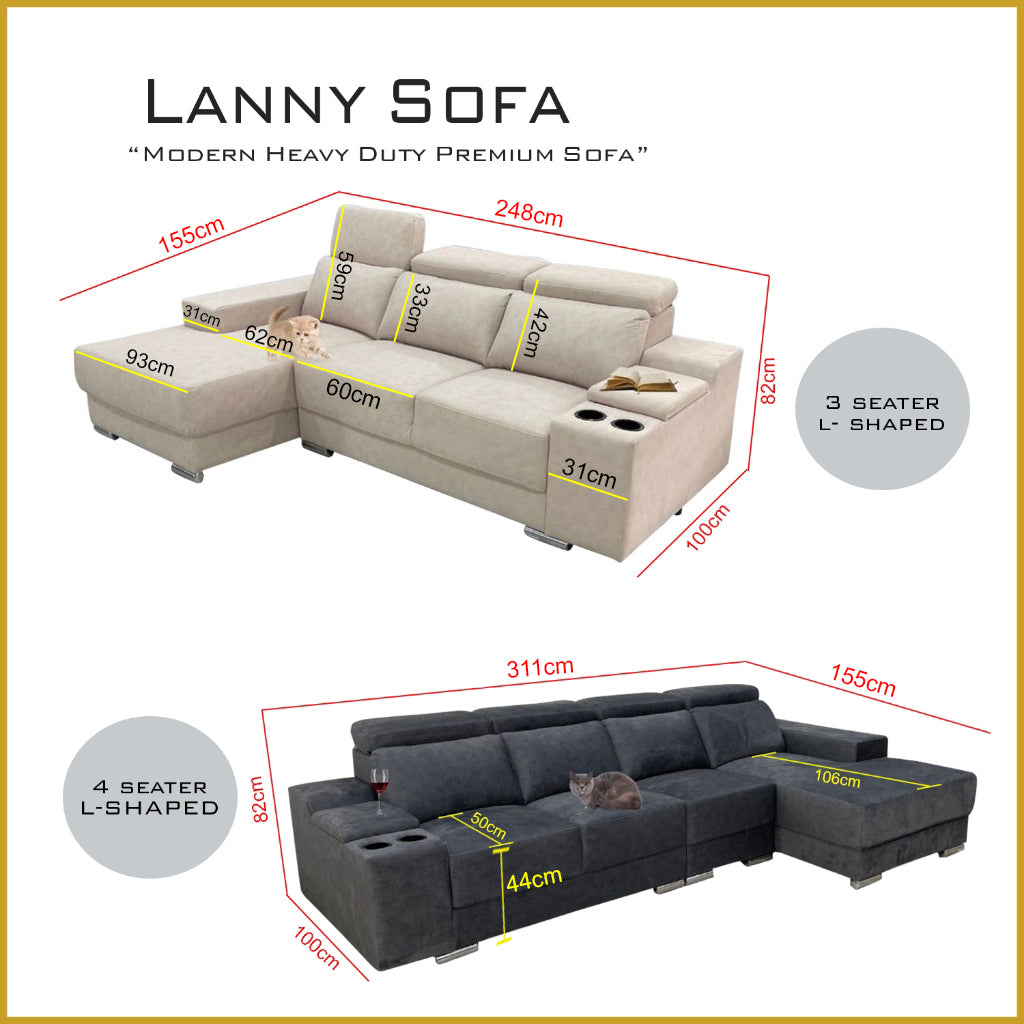 Lanny 3/4-Seater L-Shaped Sofa with Stool & Coffee Table w/ Pet-Friendly Option