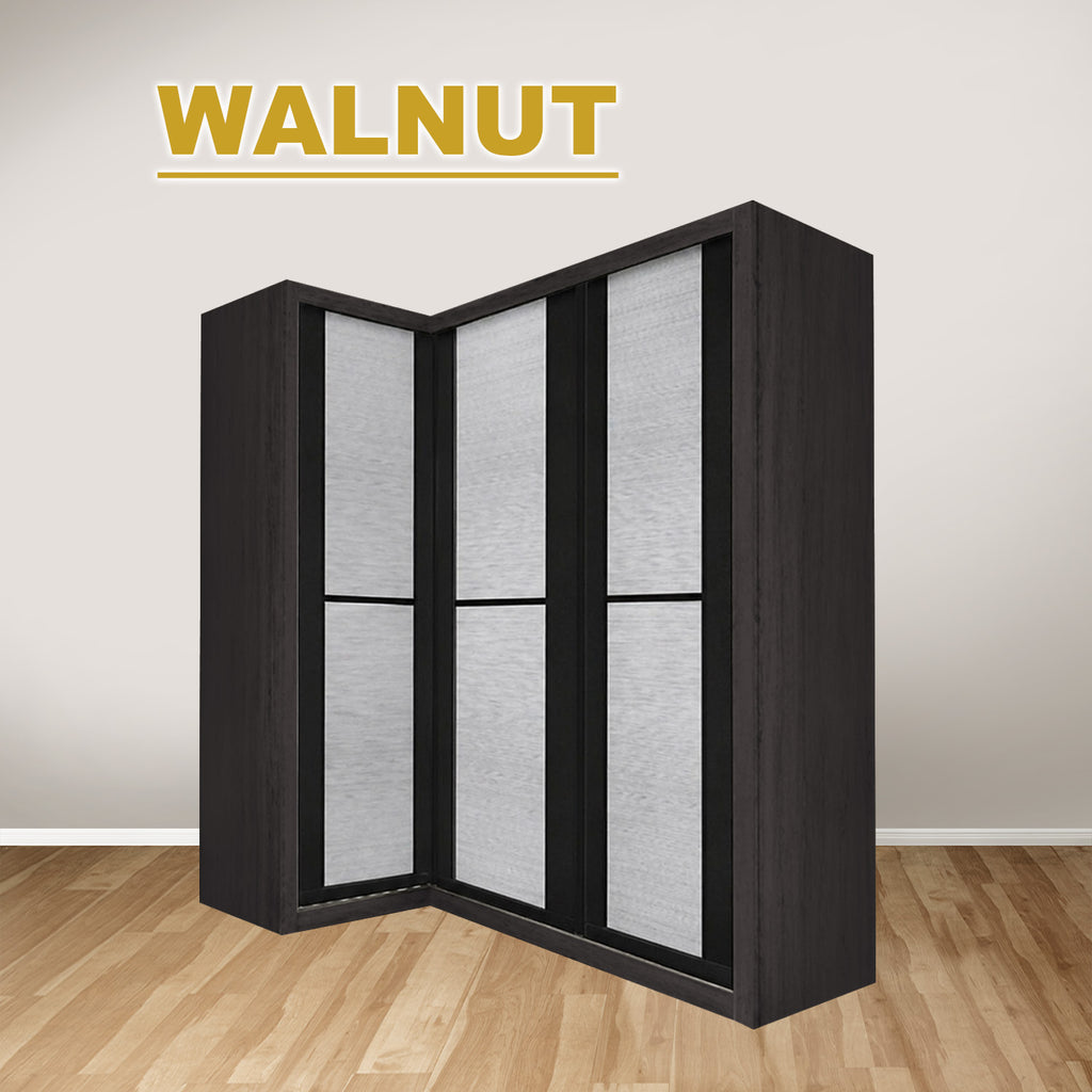 Ansan Sliding Door Corner Wardrobe with Top Compartment with Drawer w/ Lock in 3 Colour