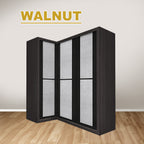 Ansan Sliding Door Corner Wardrobe with Top Compartment with Drawer w/ Lock in 3 Colour
