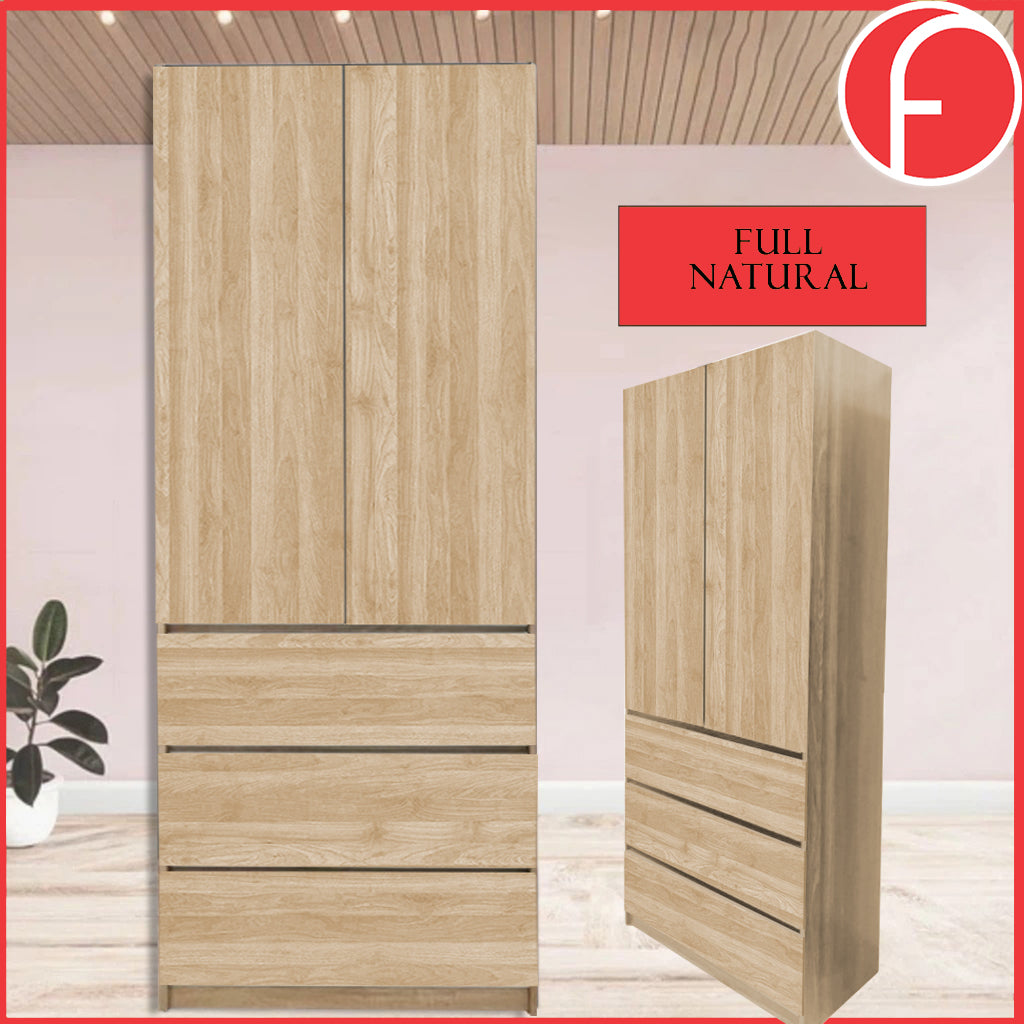 Nolin Modern 2 Door Hanging Wardrobe + 3 Layer Drawer Laminated Back Panel