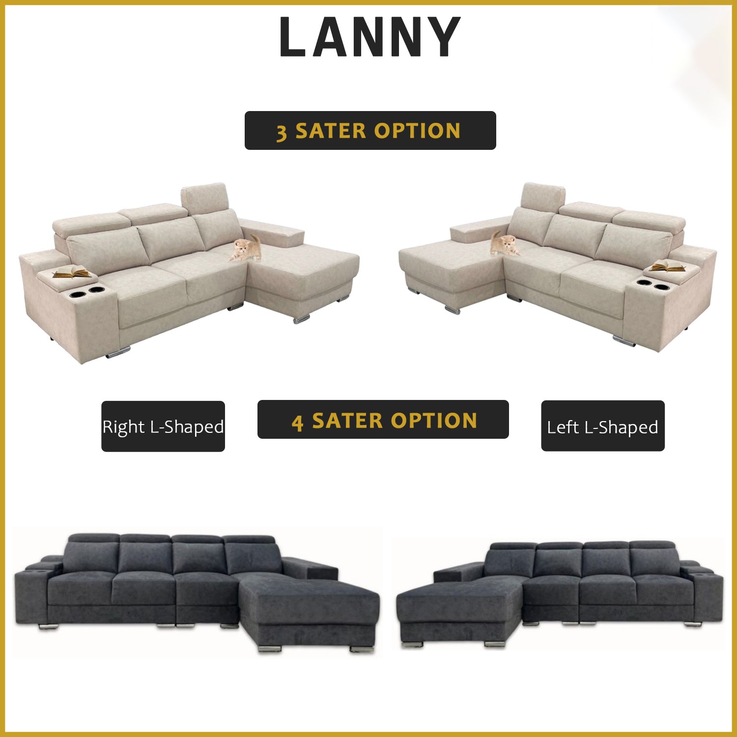 Lanny 3/4-Seater L-Shaped Sofa with Stool & Coffee Table w/ Pet-Friendly Option