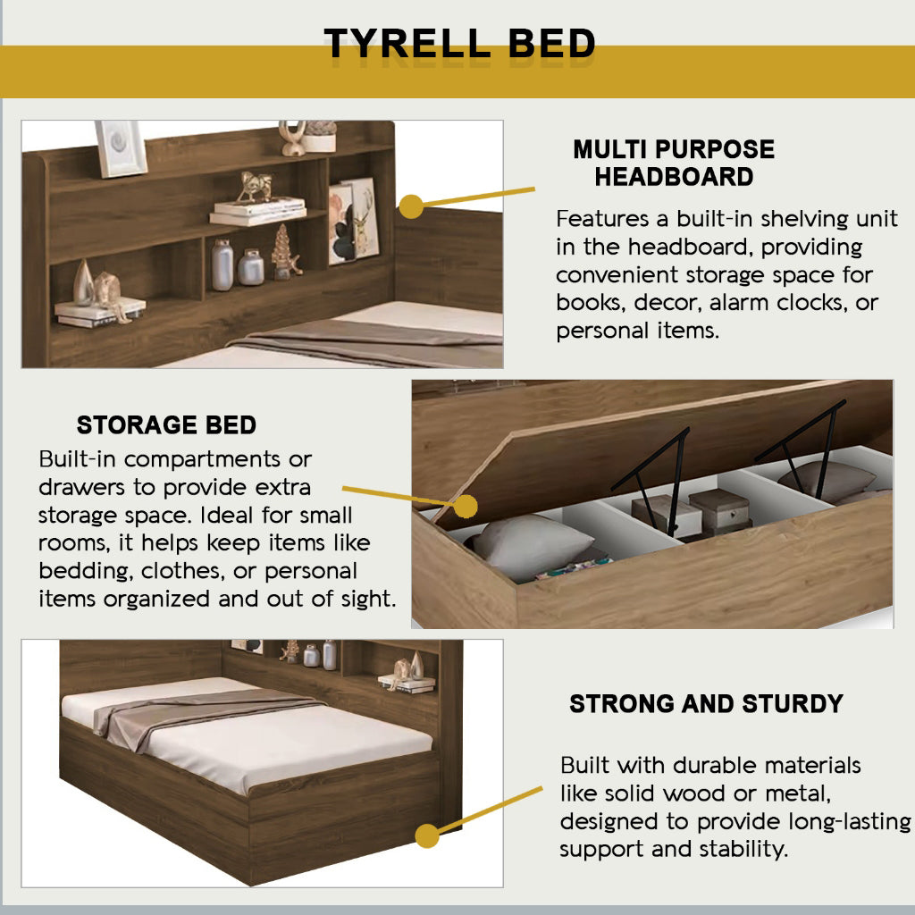 Tyrell Storage Bed / Fully Laminated Eco Board in 4 Colour - w/ Mattress Option