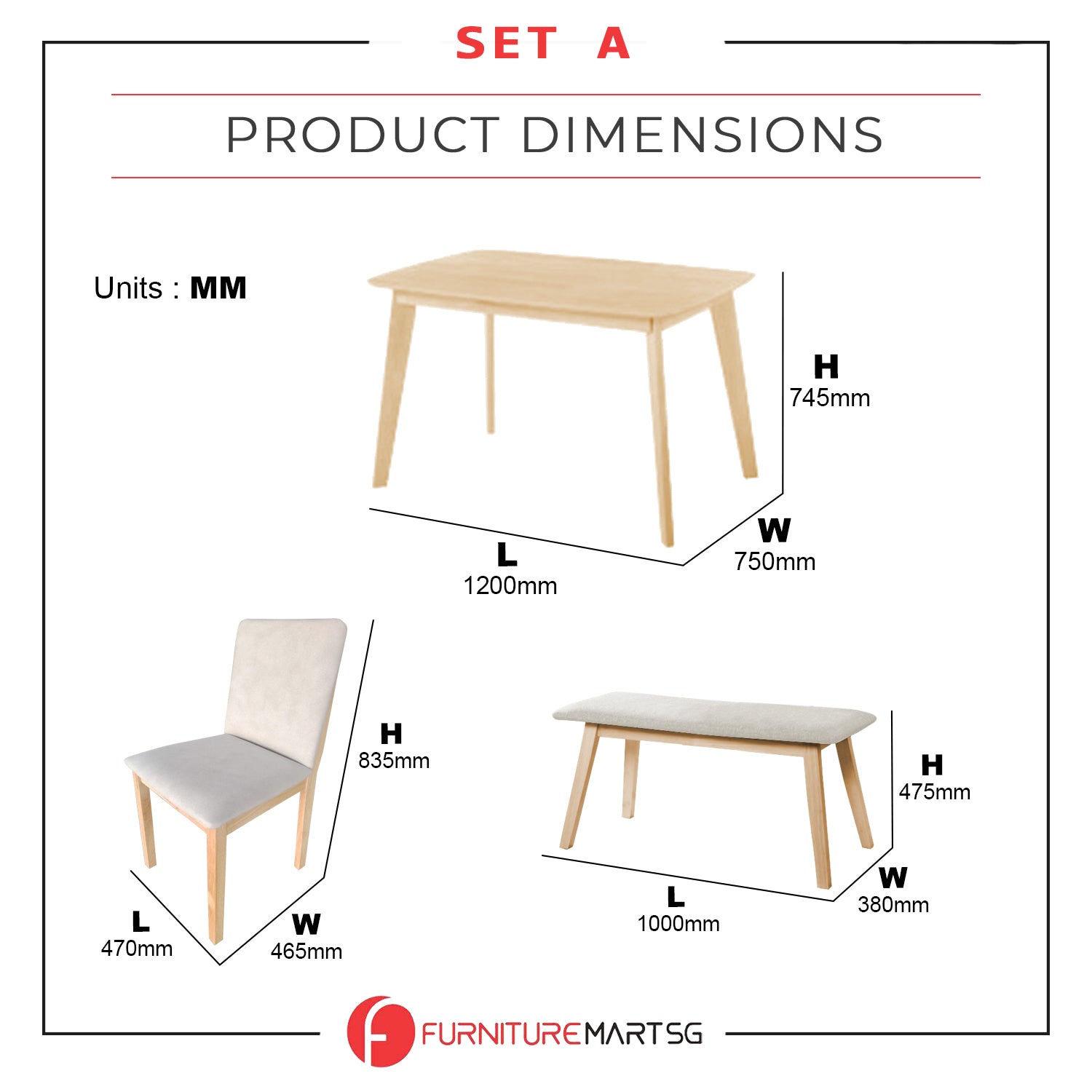 OGIVE Dining Set Table with Chair & Bench Pet-Friendly Fabric in Natural & Walnut Color