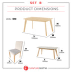OGIVE Dining Set Table with Chair & Bench Pet-Friendly Fabric in Natural & Walnut Color