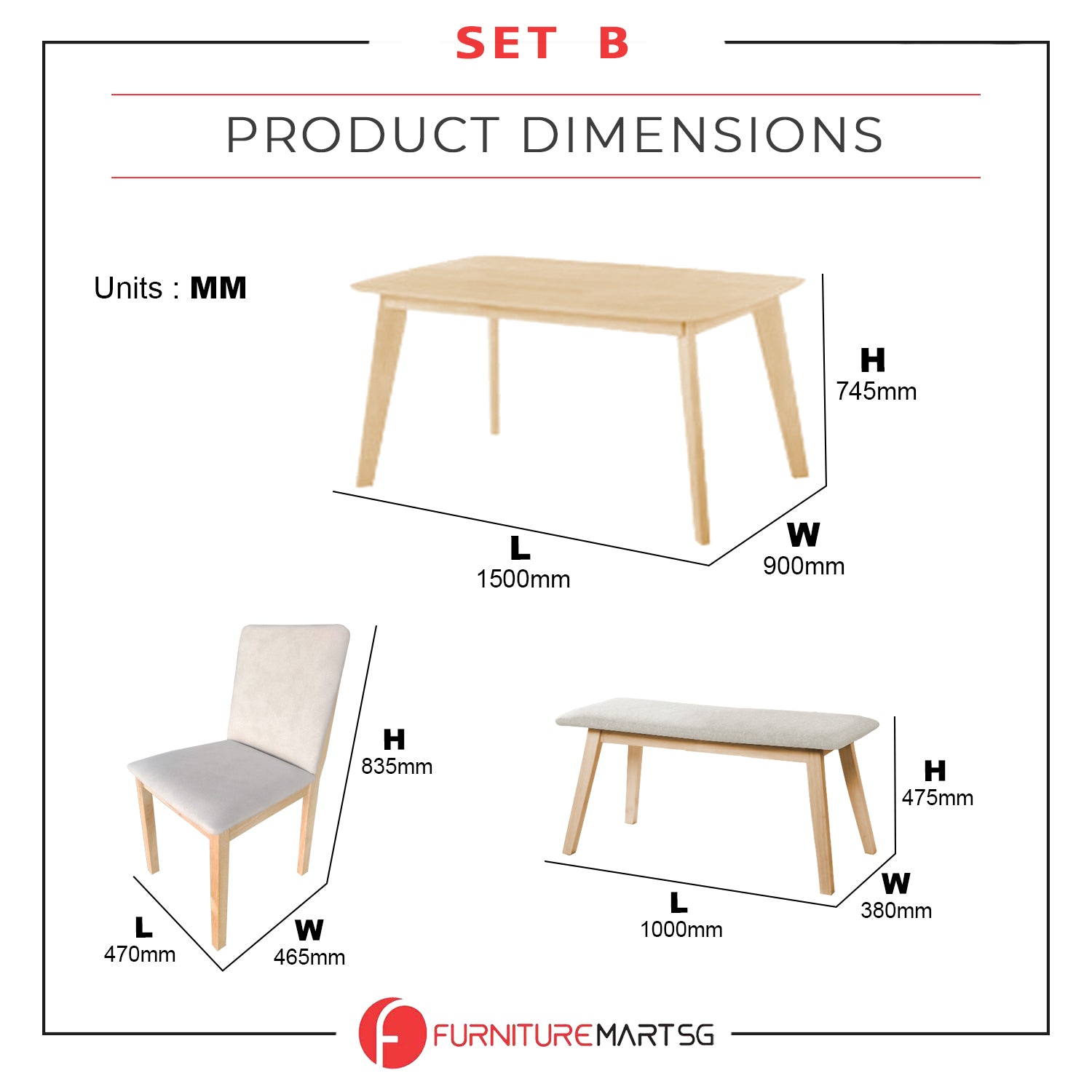 OGIVE Dining Set Table with Chair & Bench Pet-Friendly Fabric in Natural & Walnut Color