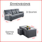 Tanji 1S Recliner 2S/3S Sofa and Coffee Table with Stool Set - PetFriendly in 2 Colours