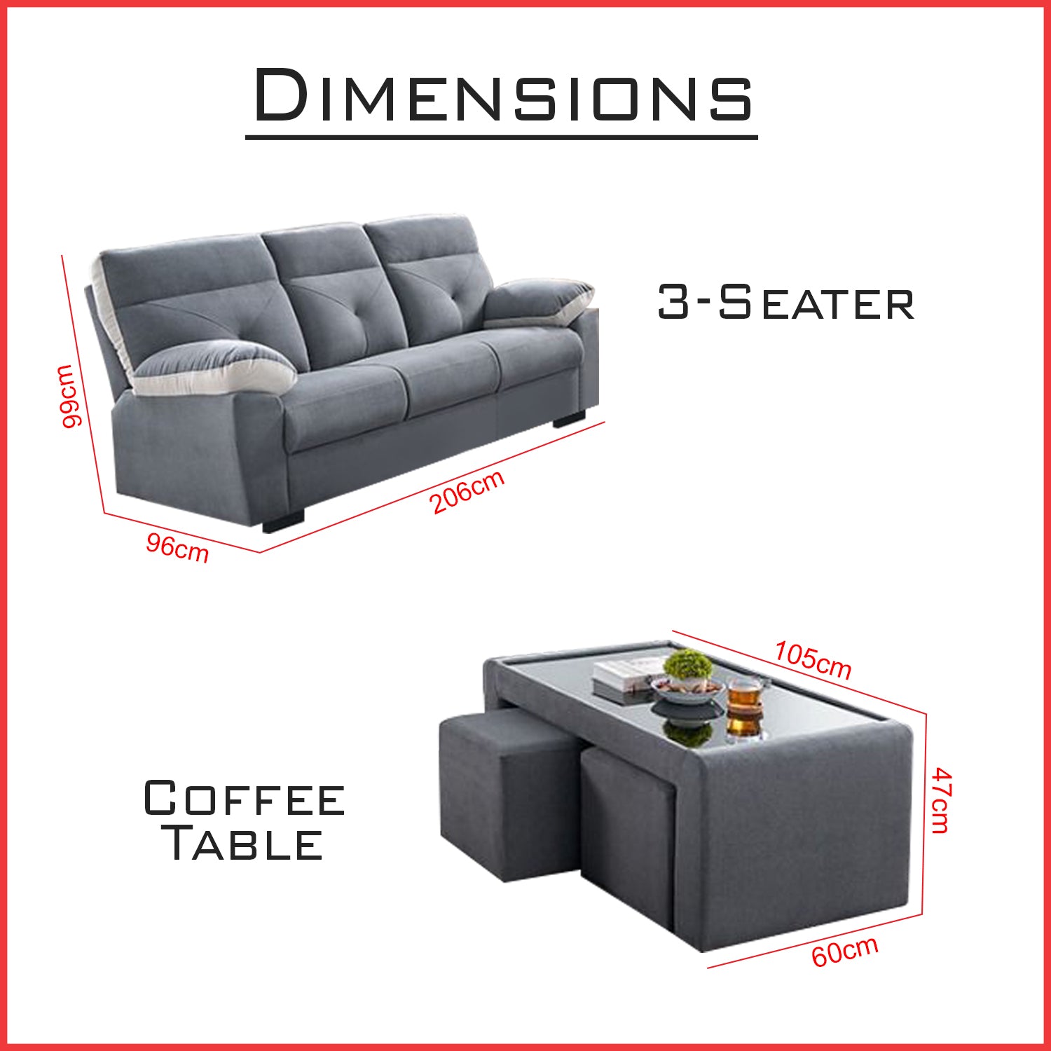 Tanji 1S Recliner 2S/3S Sofa and Coffee Table with Stool Set - PetFriendly in 2 Colours