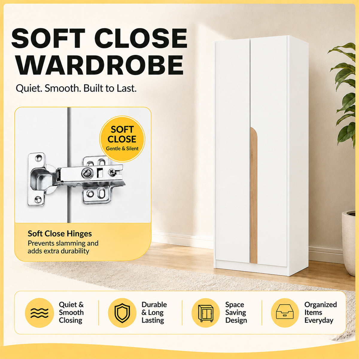 Wrilie CARB-P2 Certified Board Scratch Resistant Wardrobe 2/3 Doors With Drawers