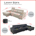 Lanny 3/4-Seater L-Shaped Sofa with Stool & Coffee Table w/ Pet-Friendly Option