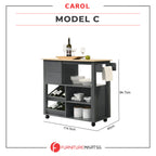 CAROL Series 3 Mobile Kitchen Island/Storage Cabinet 2 Drawer with 4 Wheel Trolley Pantry Grey Color Solid Table Top