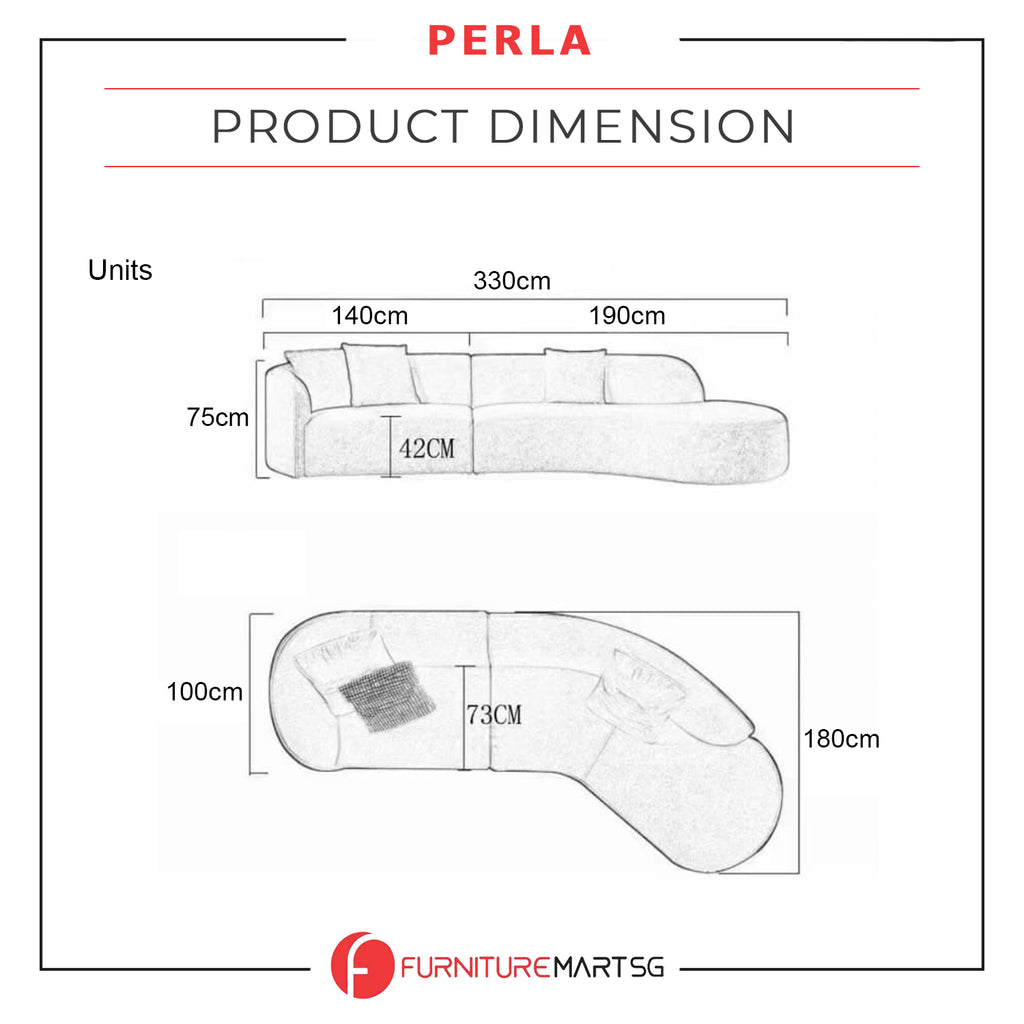 Perla Series Curved Shaped Sofa In Pet Friendly Scratch And Water Proof Fabric/Leather