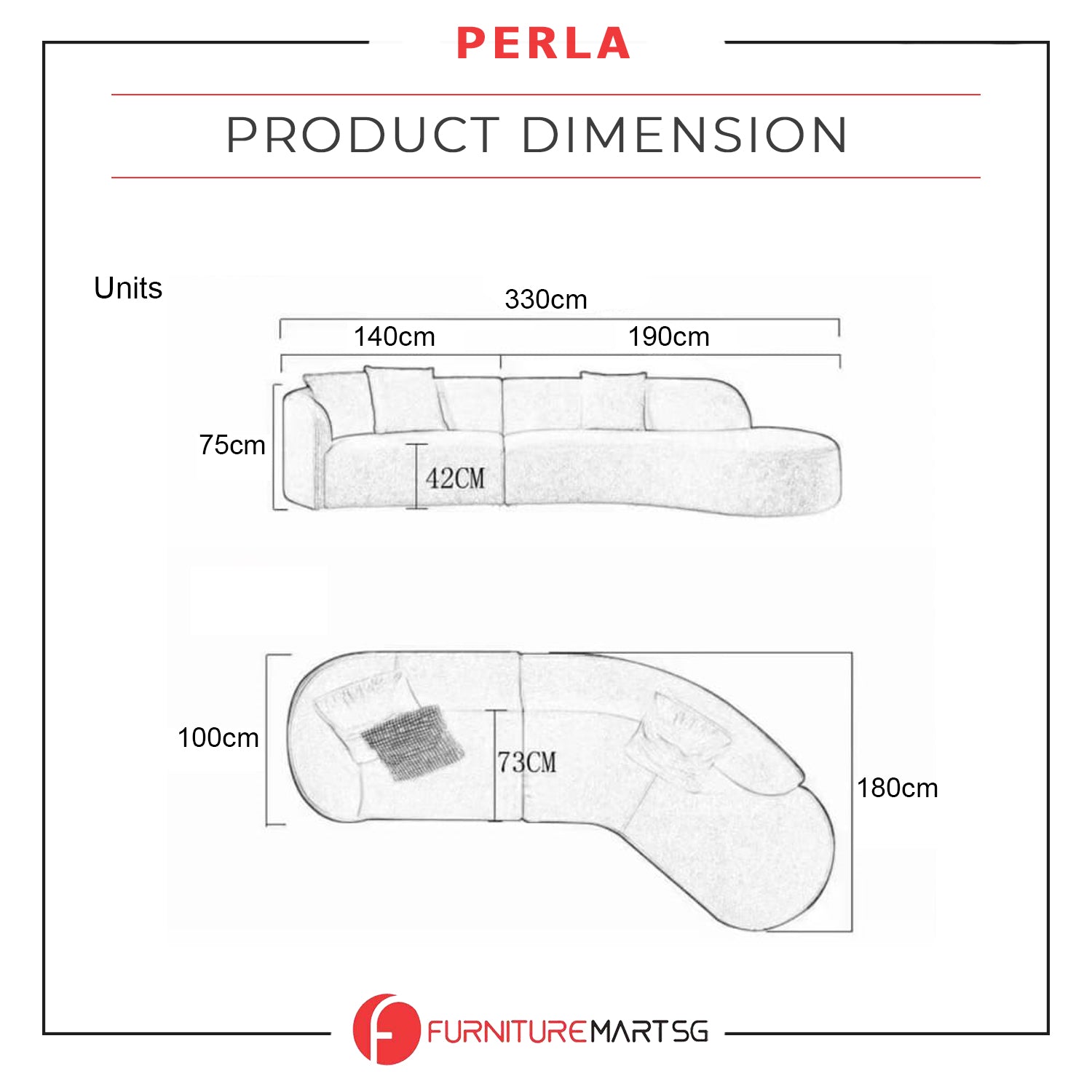 Perla Series Curved Shaped Sofa In Pet Friendly Scratch And Water Proof Fabric/Leather