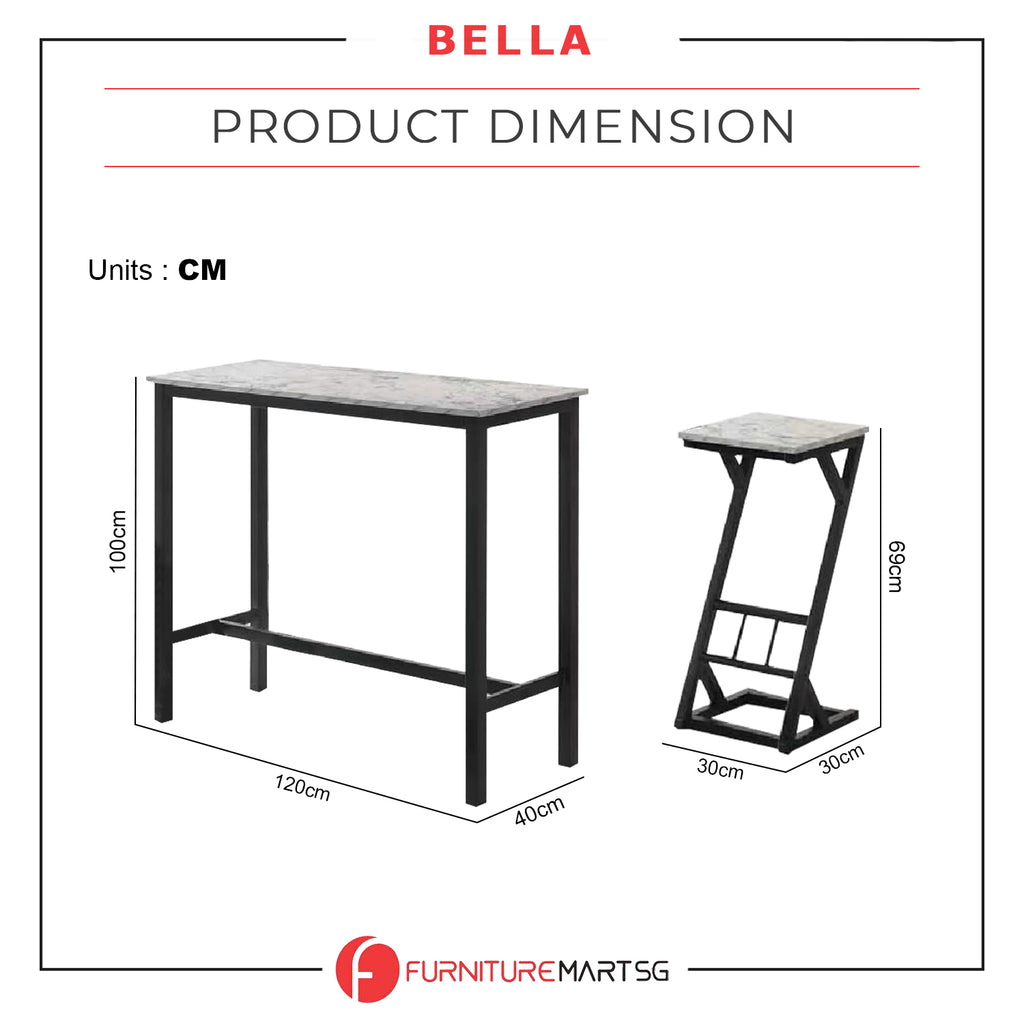 READY STOCK Bella Bar Set High Table & High Chair Stool Dining Set