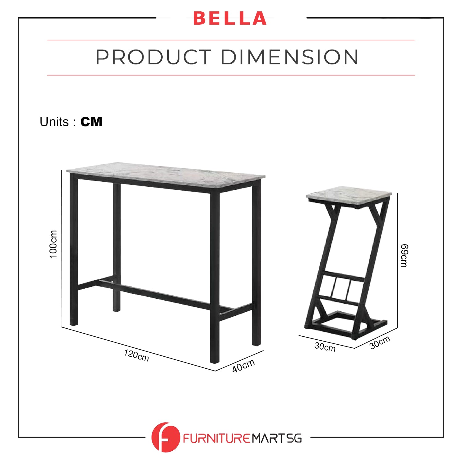 READY STOCK Bella Bar Set High Table & High Chair Stool Dining Set
