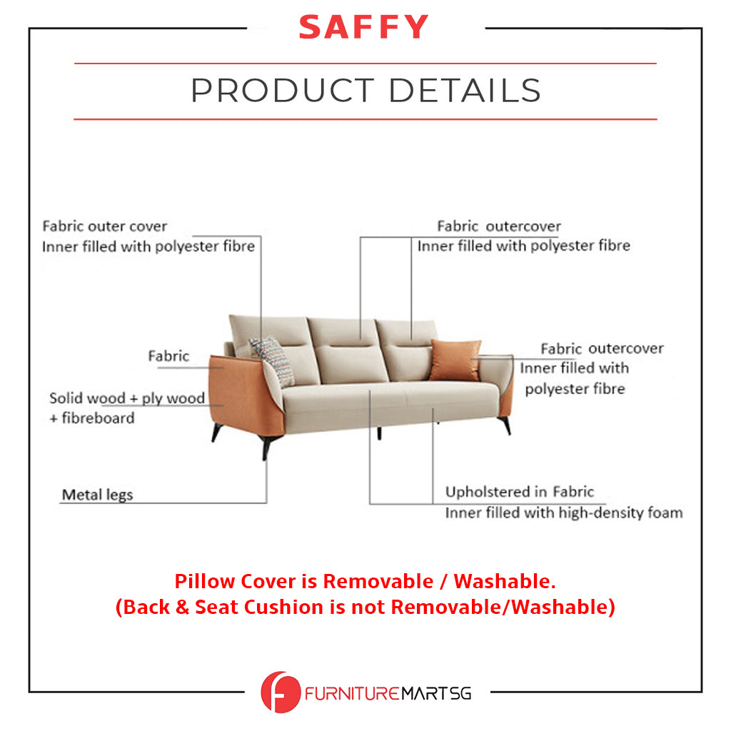 Saffy Fabric 3-Seater / 4-Seater Sofa with Ottoman w/ Pet-Friendly Option