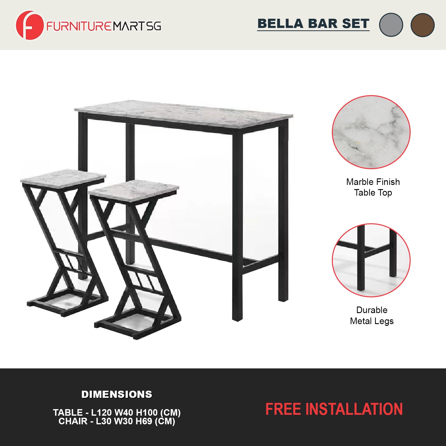READY STOCK Bella Bar Set High Table & High Chair Stool Dining Set