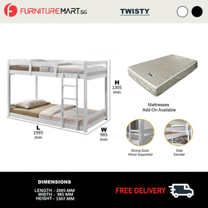 GUB Twisty Double Decker Solid Wood Structure Simple Design Budget Kid Bunk Bed Standard Single Suitable Small Space w/ Mattress Option