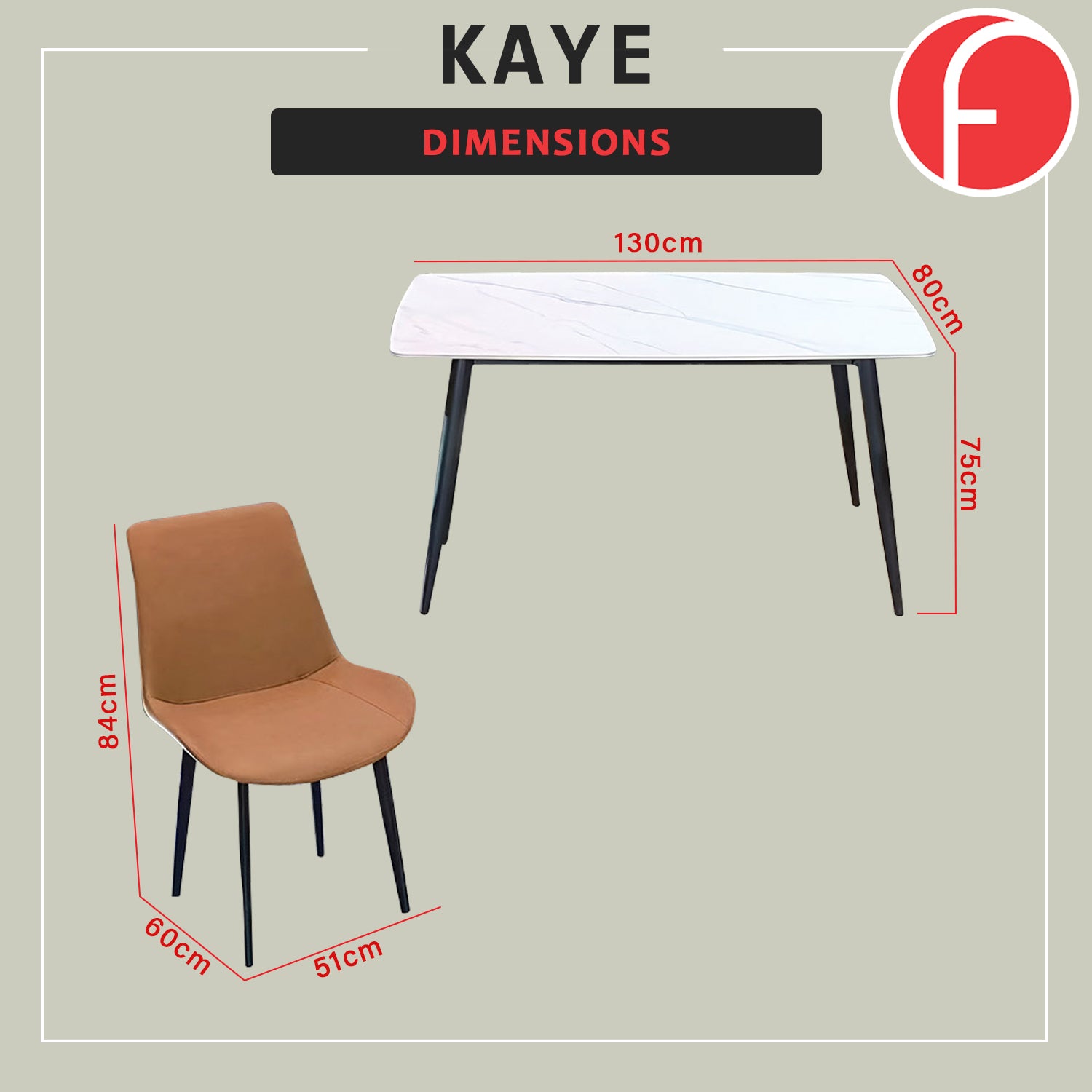 Kaye 1 Table +  4 Chairs Dining Set-  Marble-like Top Dining Table