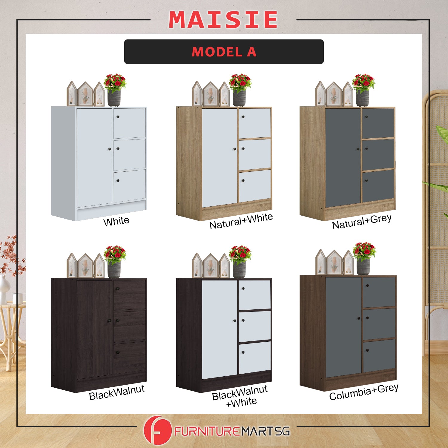 Maisie 2-Door Wardrobe Multi-Purpose Cabinets in 6 Colours