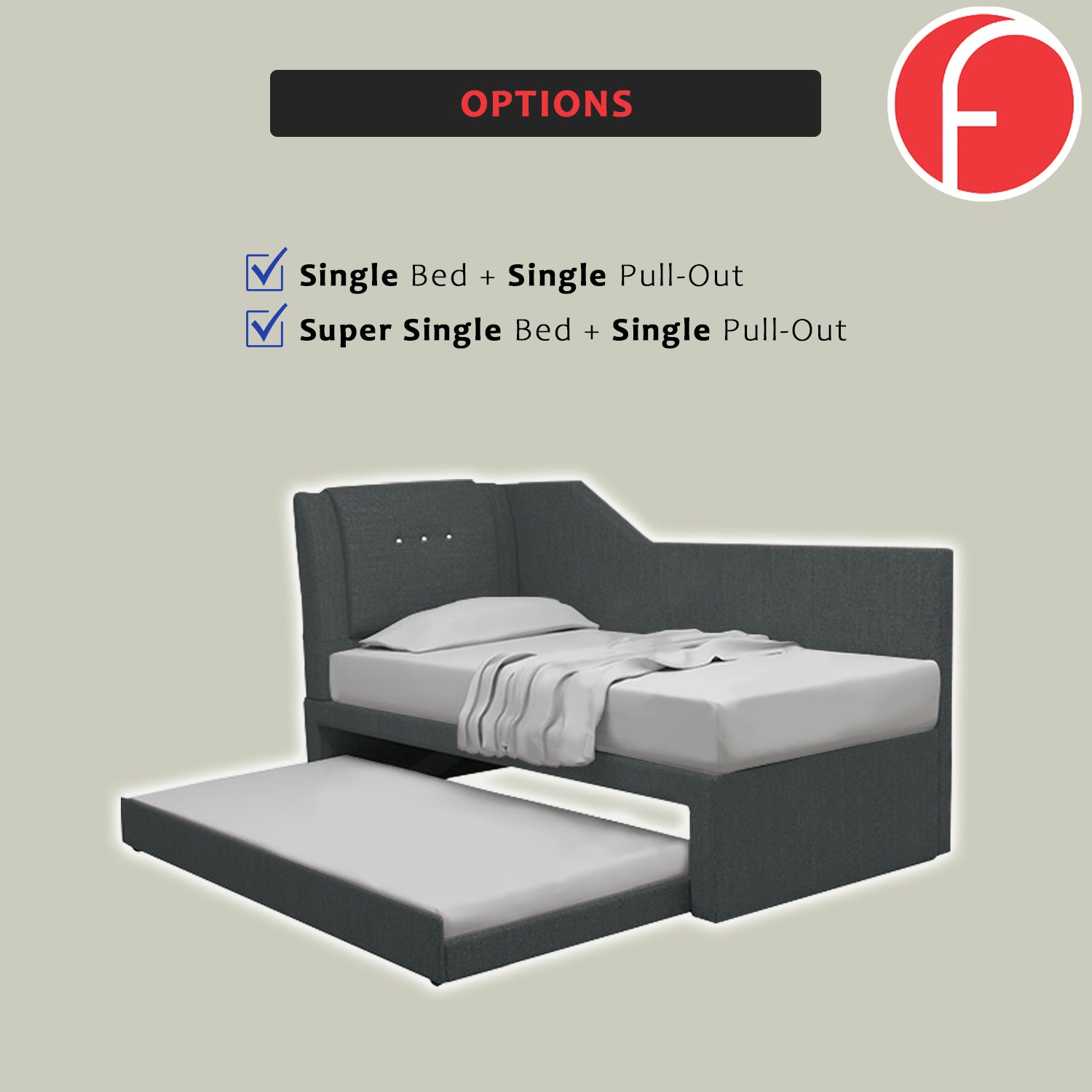 Miche Single/Super Single Pull-Out Bed Frame in Faux Leather or Pet-Friendly Fabric