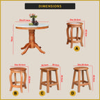 Mateo Dining Set Round Table & Stools 1+4 in Solid Wood Natural Marble Top Cherry/Walnut