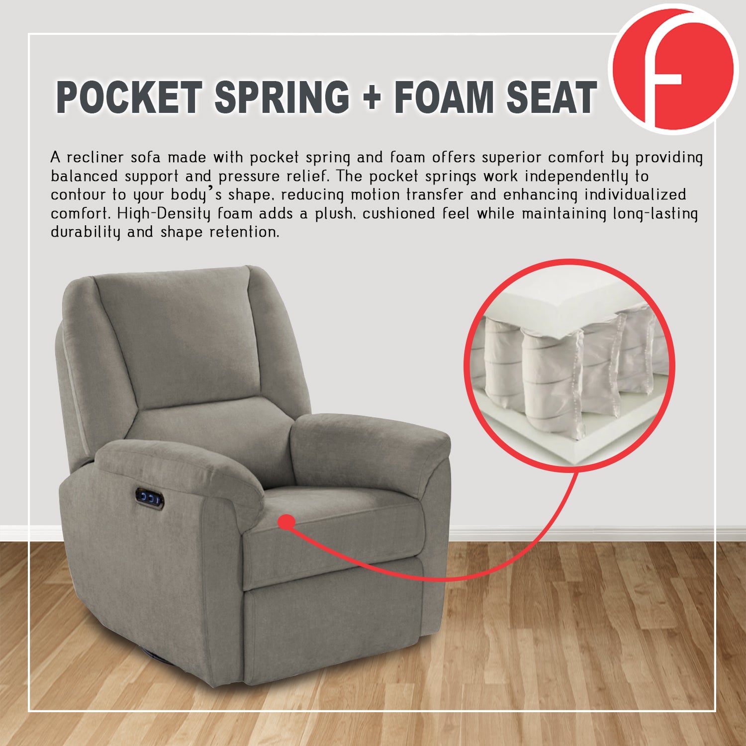 Relazo Single Electric Swivel Recliner Sofa w/ USB Type-C Charging Port PetFriendly (Model A)