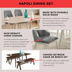 Napoli Solid Wood Dining Set Table with Chair and Bench - Available in Natural and Walnut Colour