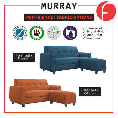 Image of Murray 3 Seater Fabric Sofa with Stool w/ Pet-Friendly Option