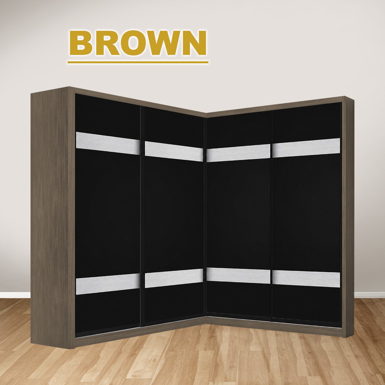 Calvi Sliding Door Corner Wardrobe with Black Glass Door & Internal Drawer w/ Lock
