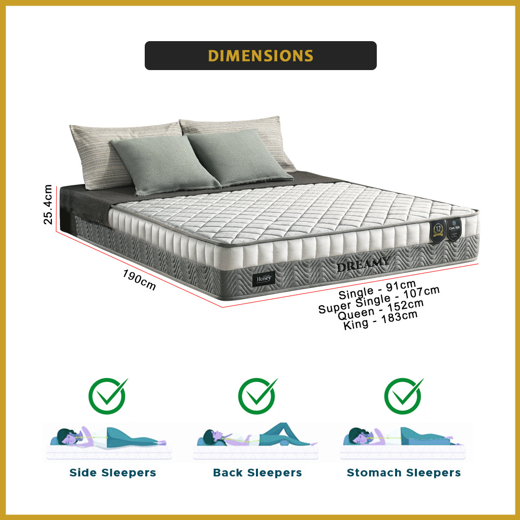 Honey Dreamy 10" Mattress Cool Silk Plus 7-Zone Pocket Spring - All Sizes Available