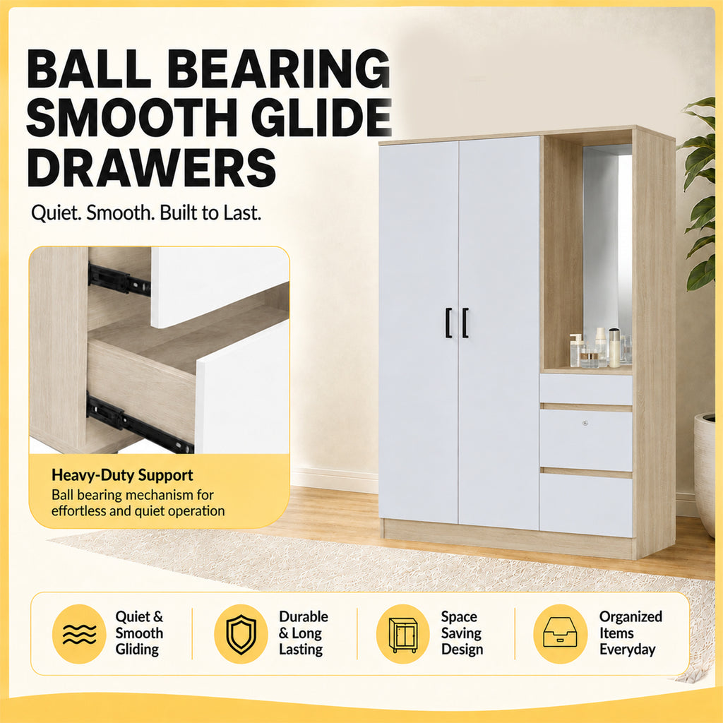 Wrilie CARB-P2 Certified Board Scratch Resistant Wardrobe 2/3 Doors With Drawers