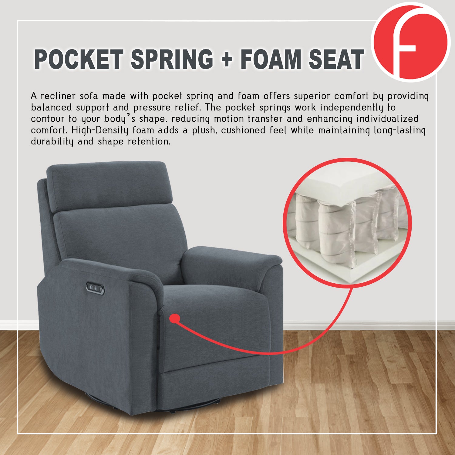 Relazo Single Electric Swivel Recliner Sofa w/ USB Type-C Charging Port PetFriendly (Model B)
