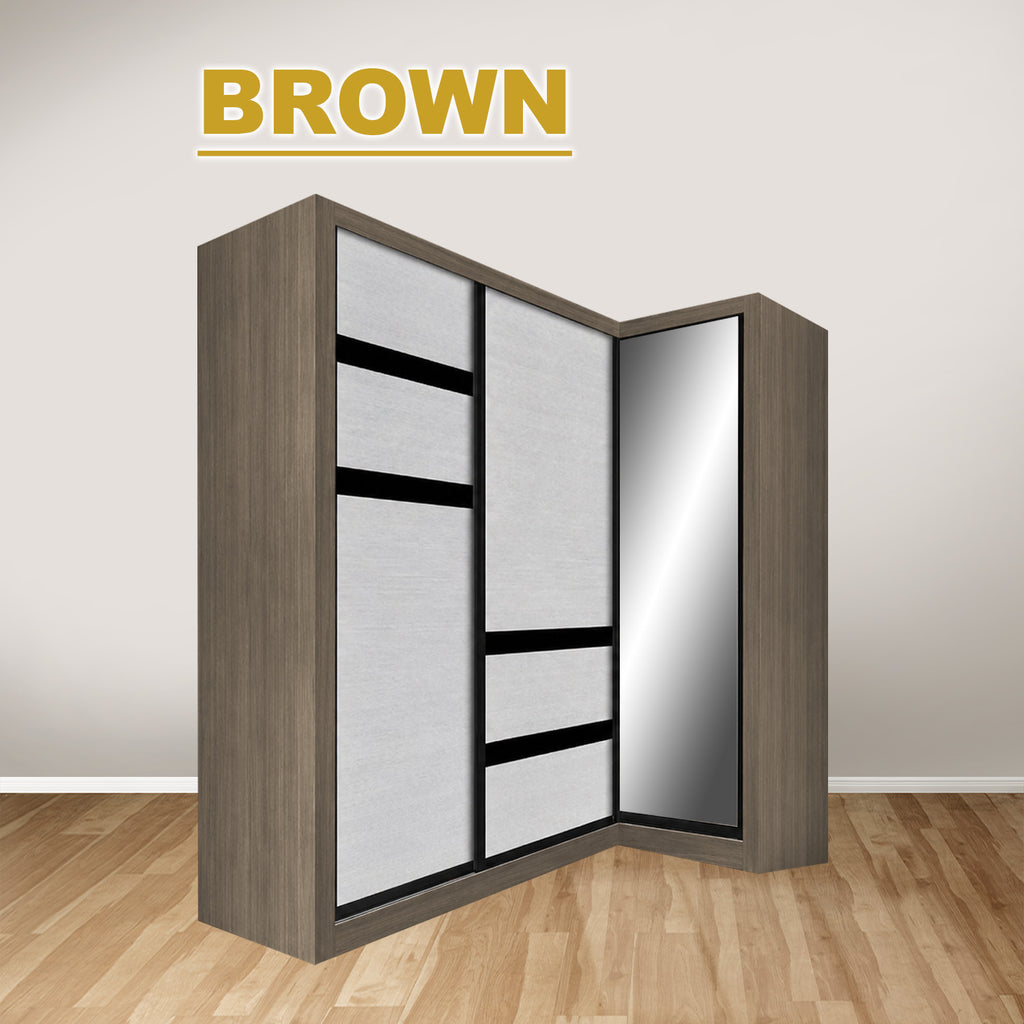 Baden Sliding Door L Shaped Corner Wardrobe with Mirror Door & Interna ...