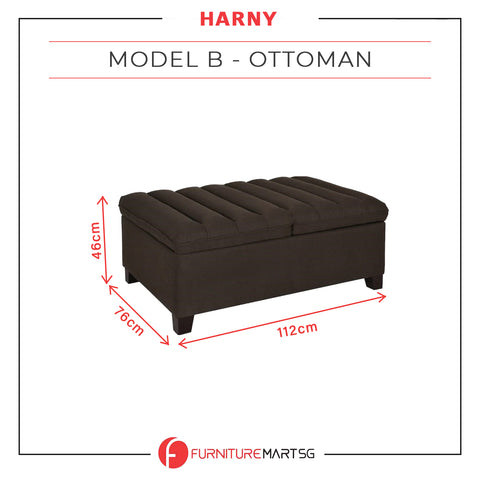 Harny 1-Seater Ottoman Storage Sofa in Brown Fabric
