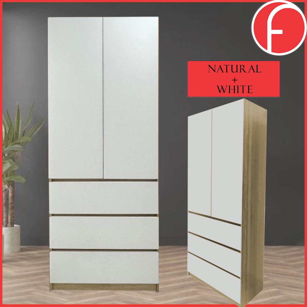 Nolin Modern 2 Door Hanging Wardrobe + 3 Layer Drawer Laminated Back Panel