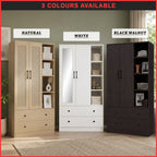 MIORI 2-Door Wooden Wardrobe Modern Clothes Cabinet with Hanging Rod, Drawer & Open Shelf