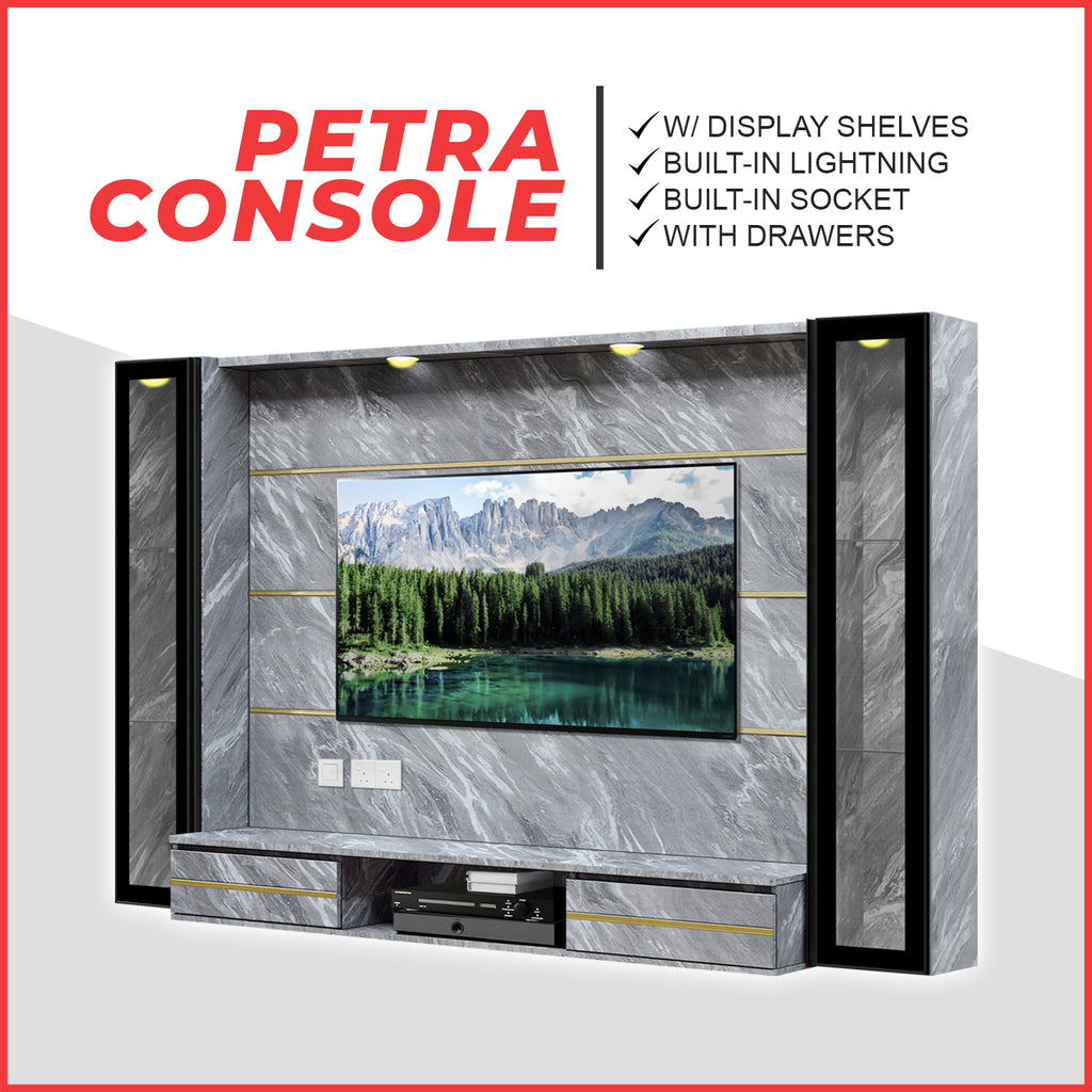 Petra Series Wall Mount TV Console Marble Finish with Light and Built-in Socket in 3 Models