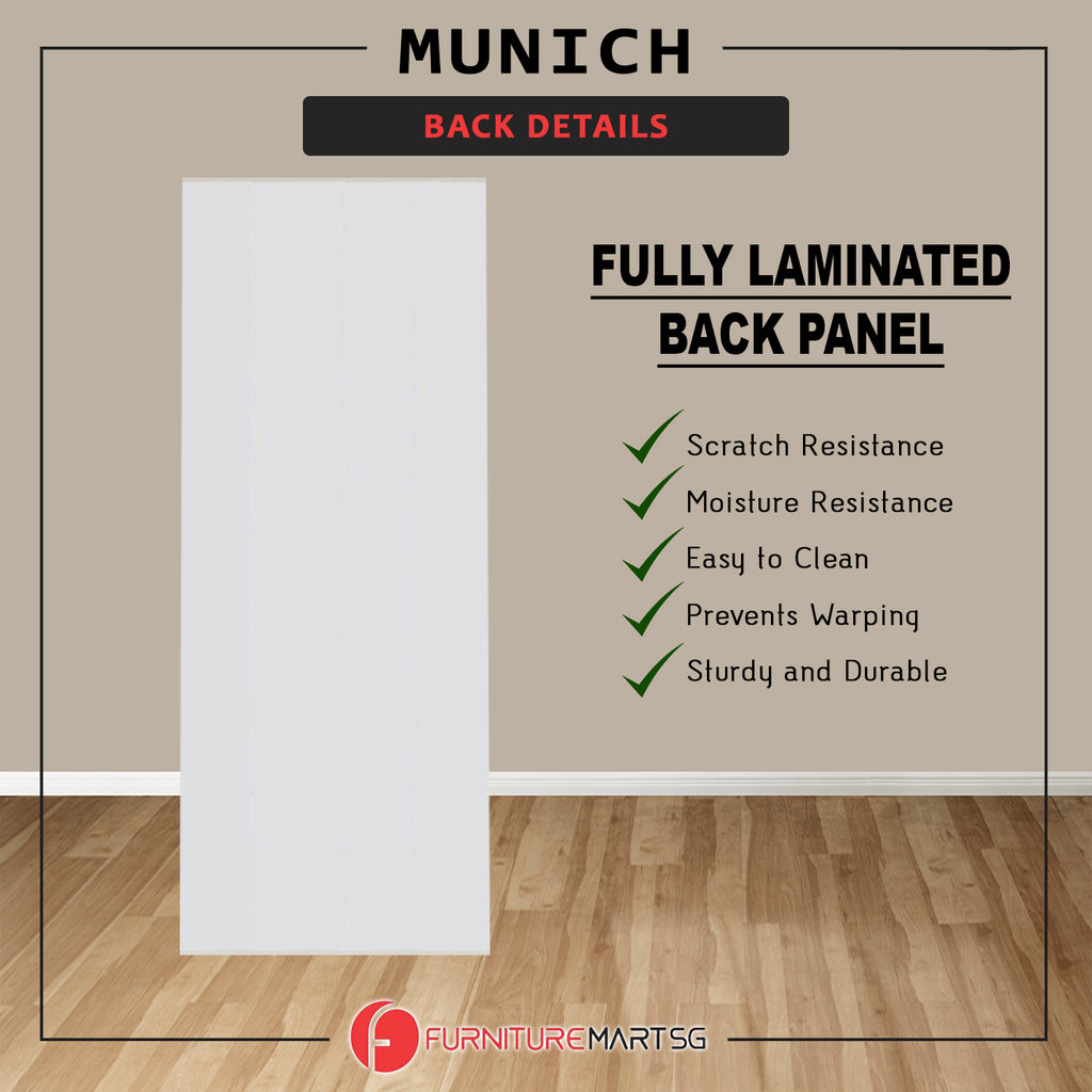 Munich Series 2-Door Soft Closing Wardrobe w/ Top Cabinet & Mirror Add-On in White