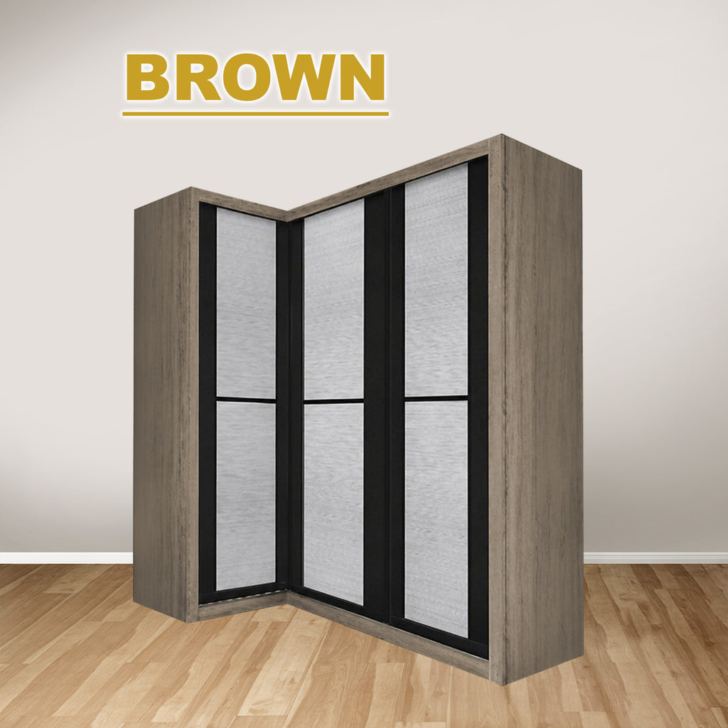 Ansan Sliding Door Corner Wardrobe with Top Compartment with Drawer w/ Lock in 3 Colour