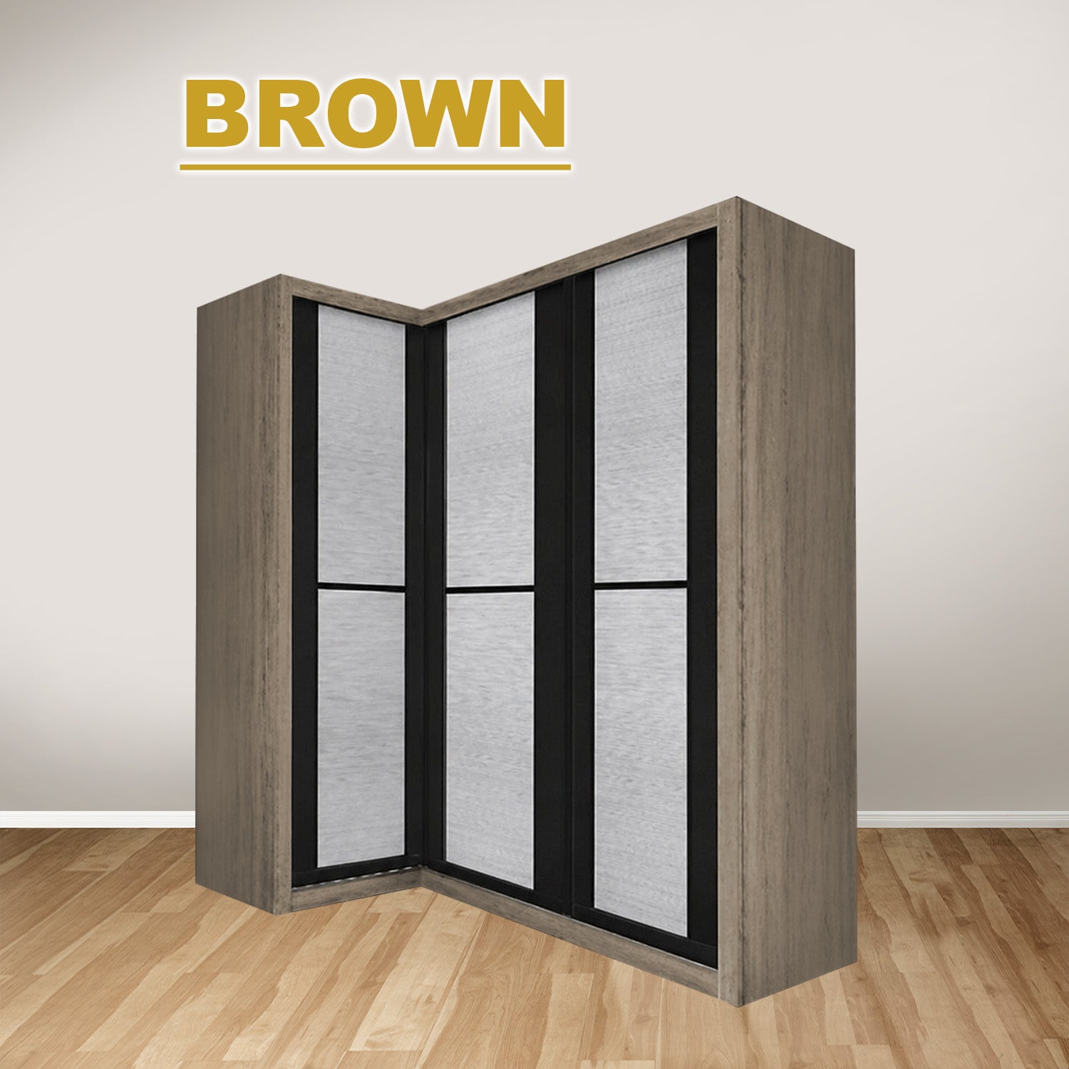 Ansan Sliding Door Corner Wardrobe with Top Compartment with Drawer w/ Lock in 3 Colour