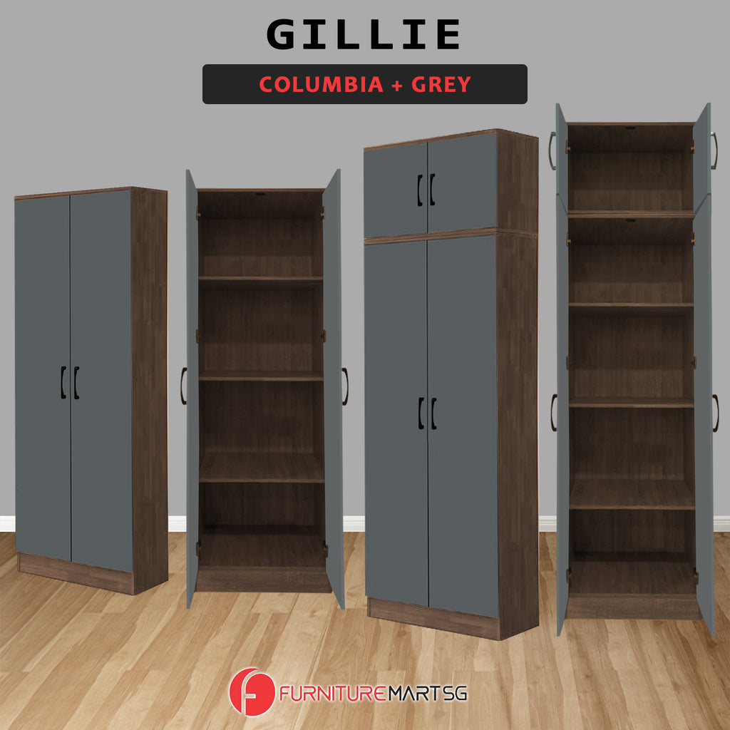 Gillie Series 2 Doors Tall Wardrobe with Top Cabinet Fully Laminated Back in 6 Colours